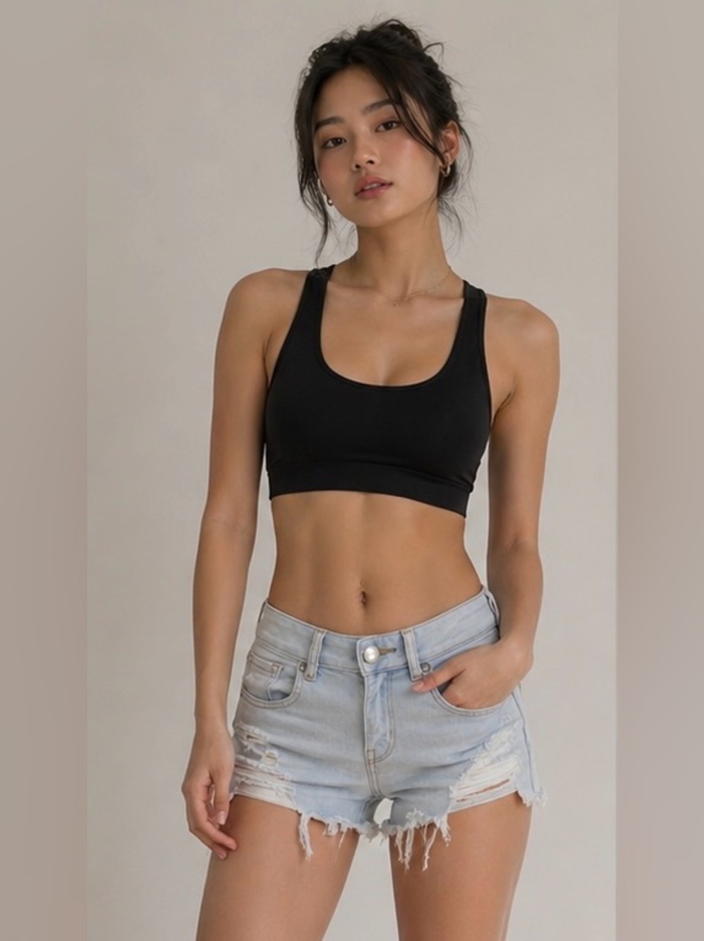 Light Blue Distressed Denim Shorts